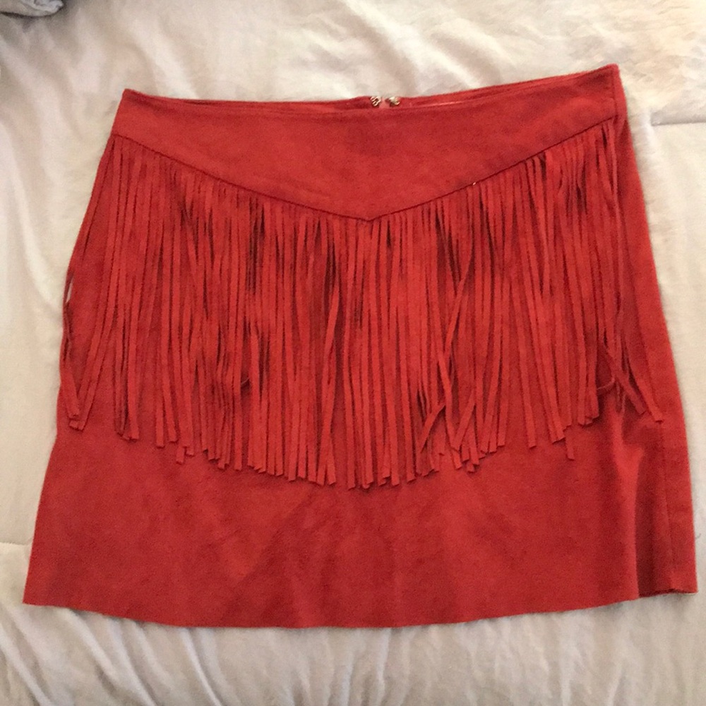 Rust suede skirt with fringe